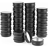 KisSealed 50 Pack Mini Aluminum Round Tin Jar 0.5 oz Refillable Metal Storage Travel Tins 15ML, Black Empty Cosmetic Sample C