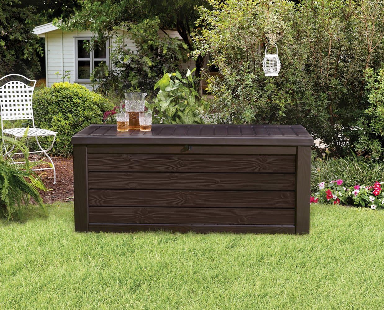 Keter Westwood 150 Gallon Resin Large Deck Box-Organization and Storage for Patio Furniture, Outdoor Cushions, Garden Tools and Pool Toys, Brown : Garden & Outdoor