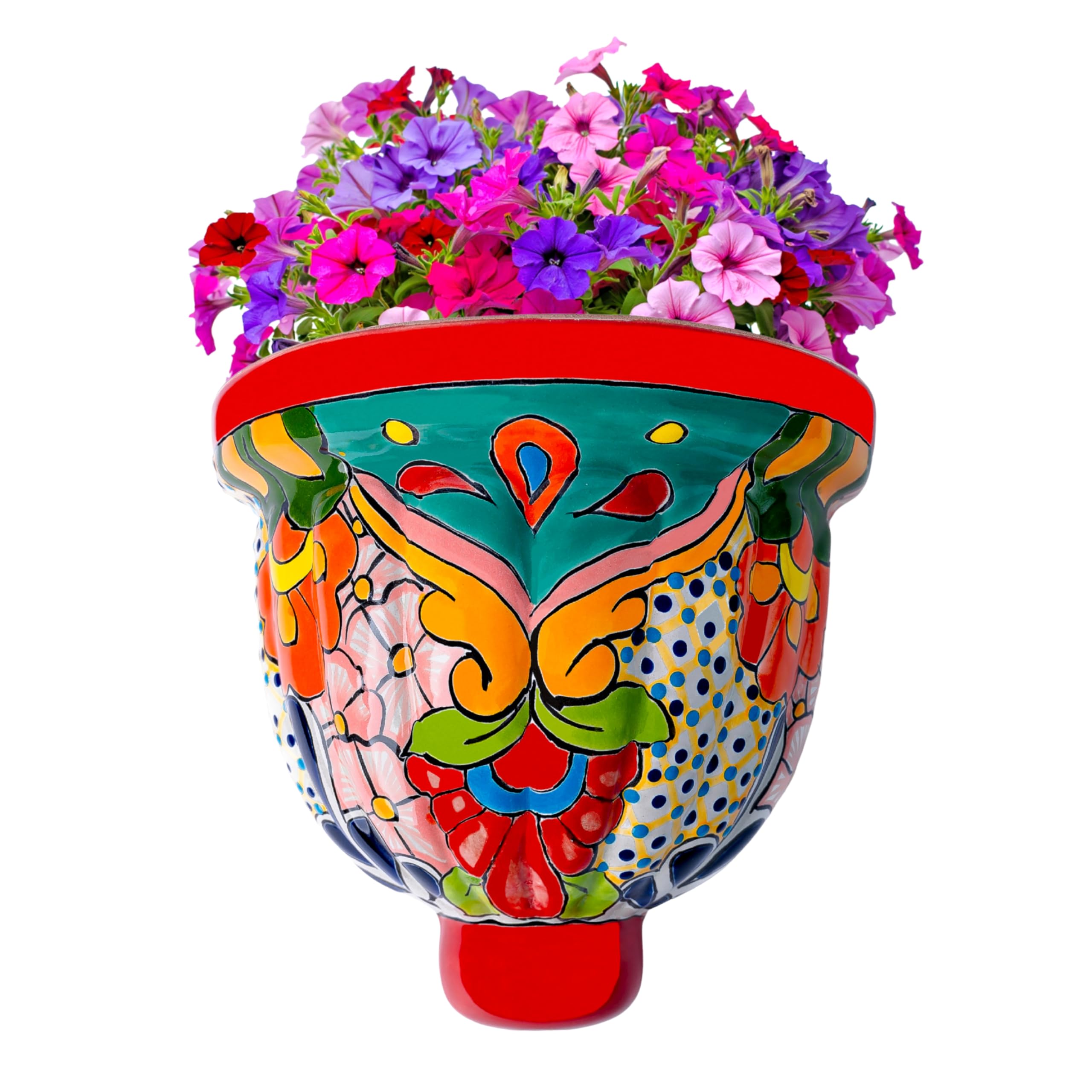 Photo 1 of COBAZUL Mexican Pottery Planters - Wall Talavera Planter - Mexican Yard Pottery - Talavera Pots for Plants Indoor & Outdoor - 8.6" W x 8" H (Red-Large)