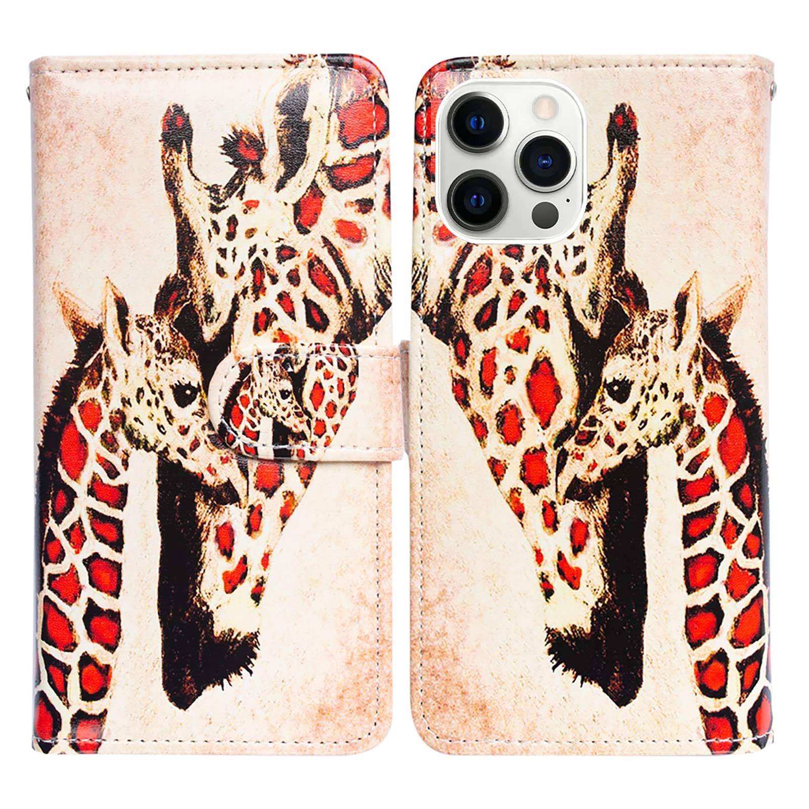 Bcov iPhone 13 Pro Max Case, Giraffe Mother Baby Leather Flip Phone Case Wallet Cover with Card Slot Holder Kickstand For iPhone 13 Pro Max