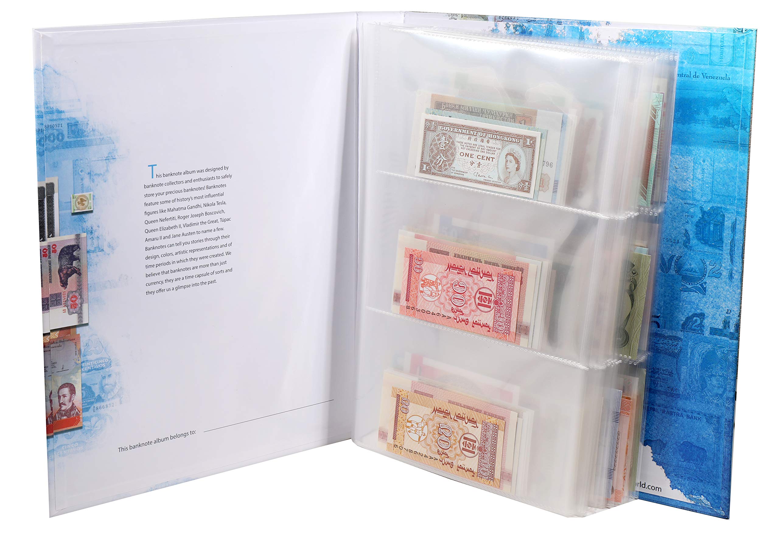 Banknote World Currency Collecting Album, Blue, 100 Pockets