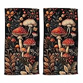 ZXDLPY Mushroom Hand Towel Set of 2 Dark Vintage Plant Forest Countryside Absorbent Bath Towels Soft Breathable Bathroom Towel for Kitchen Hotel Spa Decor Gift 14x28 inch