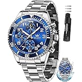 OLEVS Watches for Men Stainless Steel Dress Men Watch with Date Big Face Chronograph Waterproof Luxury Fashion Watch Blue/Black/Gold/Green/Silver Face Relojes para Hombres