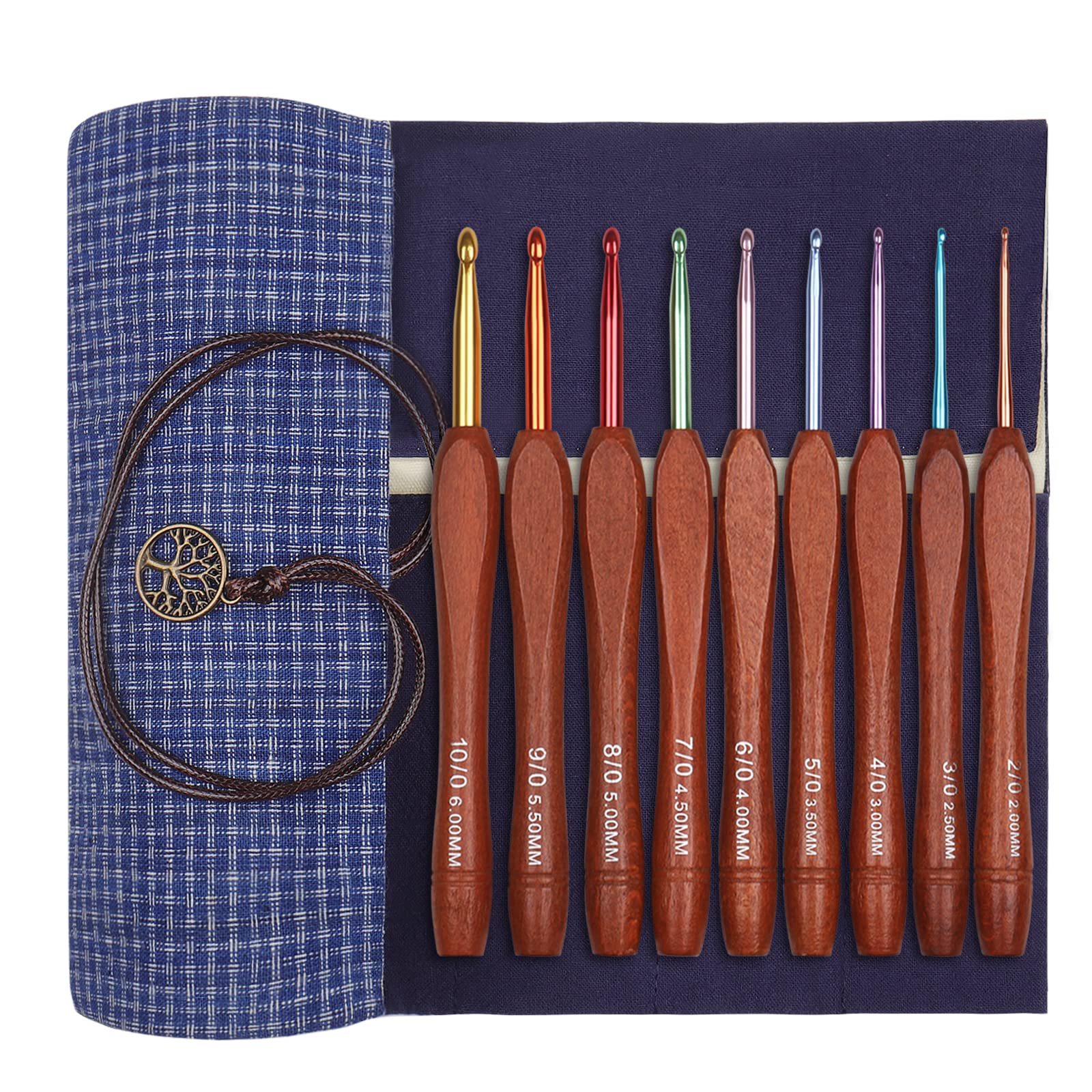 Aeelike Wooden Handle Crochet Hooks Set with Case - 9Pcs 2.0mm-6.0mm Warm, Easy Grip, Ergonomic Crochet Hooks for Arthritic Hands and Beginners Adults