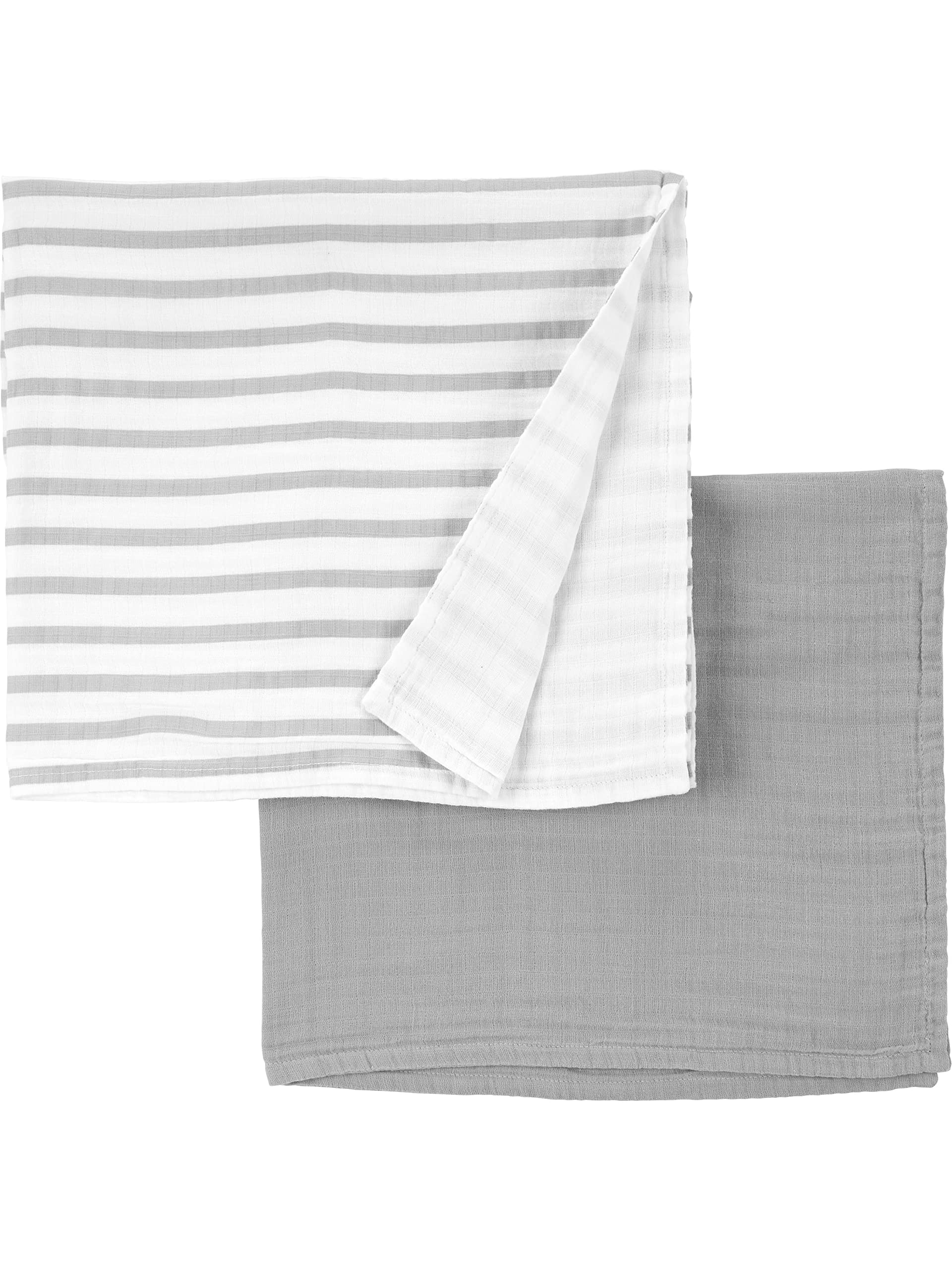 Simple Joys by Carter's Neutral's 2-Pack Cotton Gauze Blanket, Grey/Stripe, OSZ