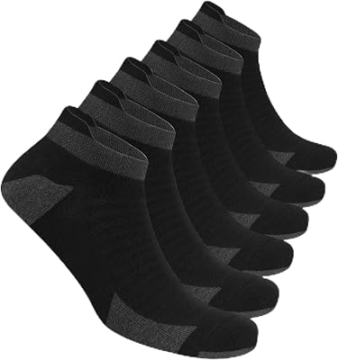 Socquettes de sport en coton pour homme | Technologie DRI-WIK d’évacuation de l’humidité | Amorti et soutien plantaire | Talon et pointe renforcés | Lot de 6 paires (43-46, Noir)