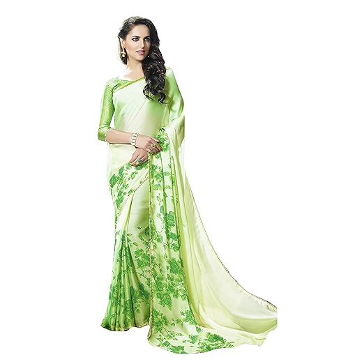 Green Satin and Georgette Embellished Saree (ELLENA7004SSSR01_Green)