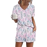 Ekouaer Women's Pajamas Sets Short Sleeve Lounge Sets Sleepwear Casual Two Piece Pjs With Pockets