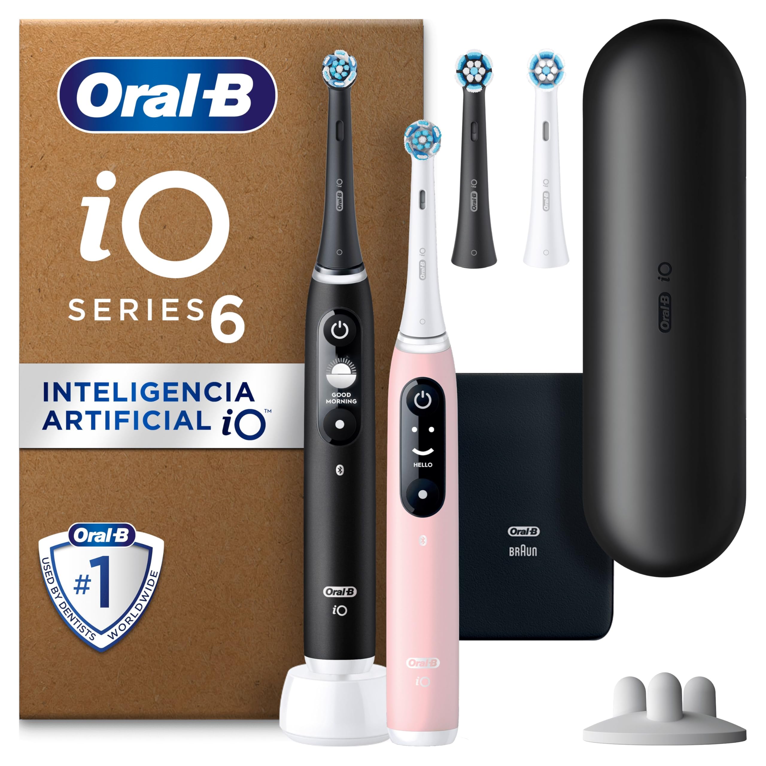 Oral-B iO 6 Cepillo De Dientes Eléctrico Duo Negro & Rosa, 3 Cabezales, 1 Estuche De Viaje, Diseñado Por Braun