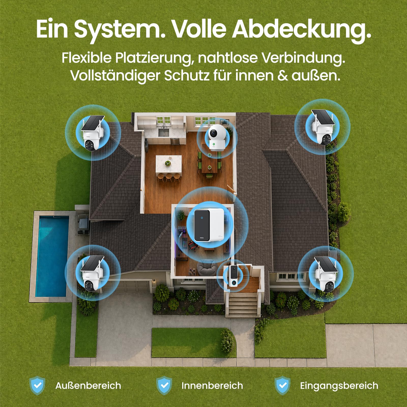aosu 3K Solar Überwachungskamera Aussen Set mit 2K Video-Türklingel 2