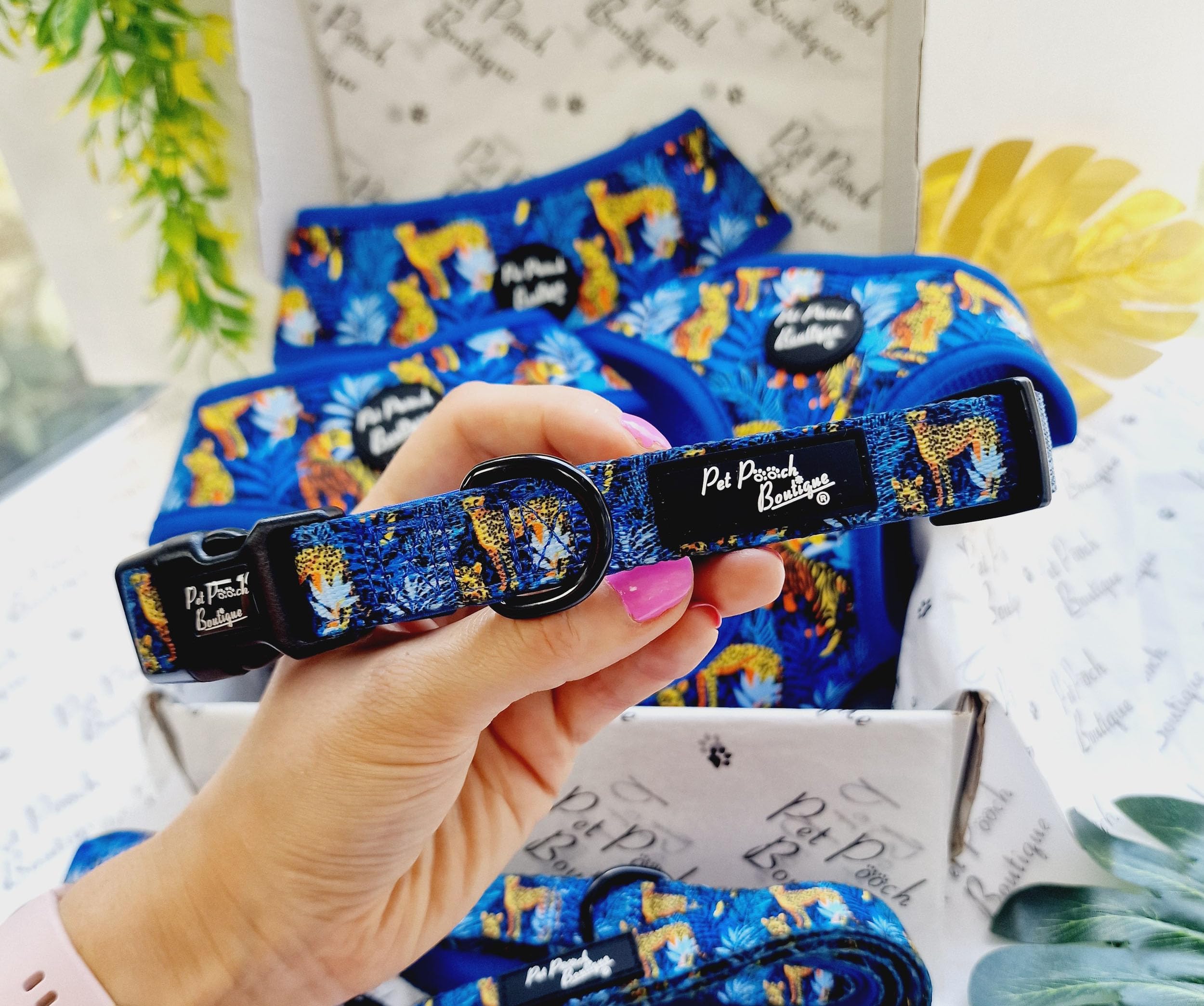 Wild Spirit Aqua Leopard Dog Collar S