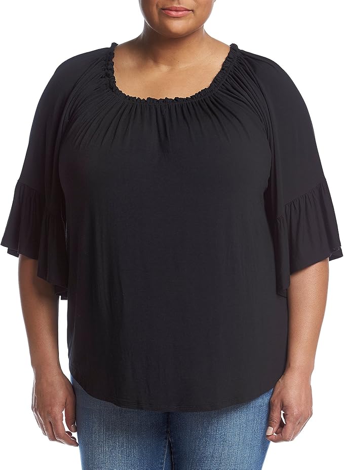 Cupio Plus Size Convertible Shoulder Bell Sleeve Top at Amazon Womenâs Clothing store