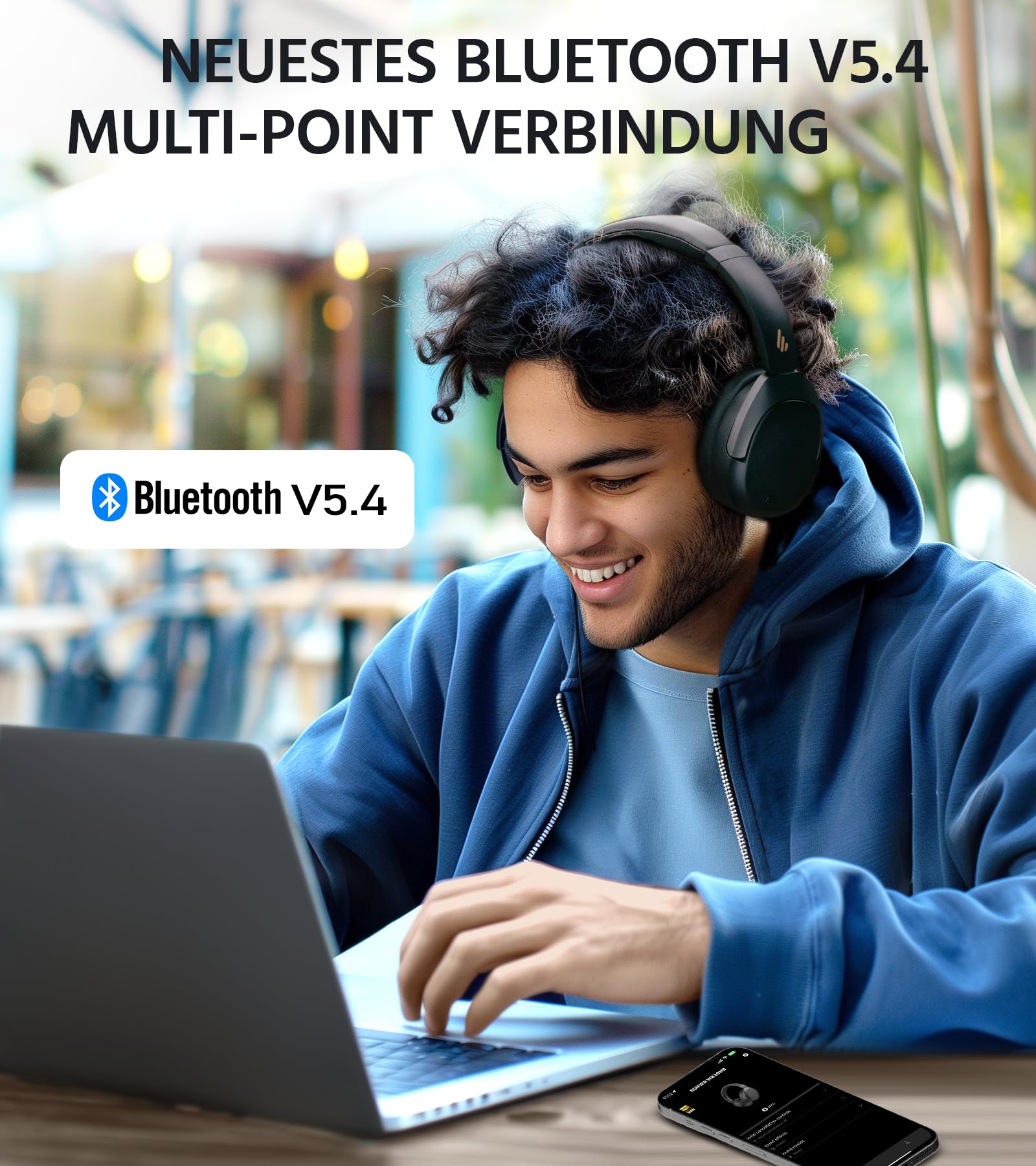 Edifier W830NB Wireless Over Ear Kopfhörer mit -45dB ANC, 94Std. AKKU, LDAC Hi-Res Sound, Spatial Audio, Schnellladung, Bluetooth V5.4 - Schwarz 8