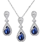 BriLove Women's Wedding Bridal Elegant Crystal Teardrop Pendant Necklace Dangle Earrings Set