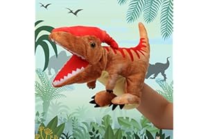 Cuteoy Plush Parasaurolophus Hand Puppet Stuffed Animal Toy Open Movable Mouth Creative Role Play Storytelling Dinosaur Plushies Gifts for Kids Toddlers Birthday Christmas
