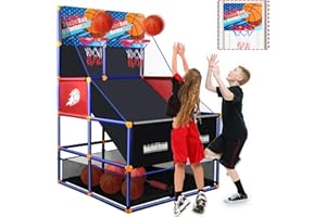 NEUBSAW Arcade Basketball Game Set for Kids 2 Players Competition, Boy Toys Basketball Hoop with 5 Balls for 3-12 Years Old, Adjustable Height w/Pump&Storage Net for Kids Indoor Outdoor Play