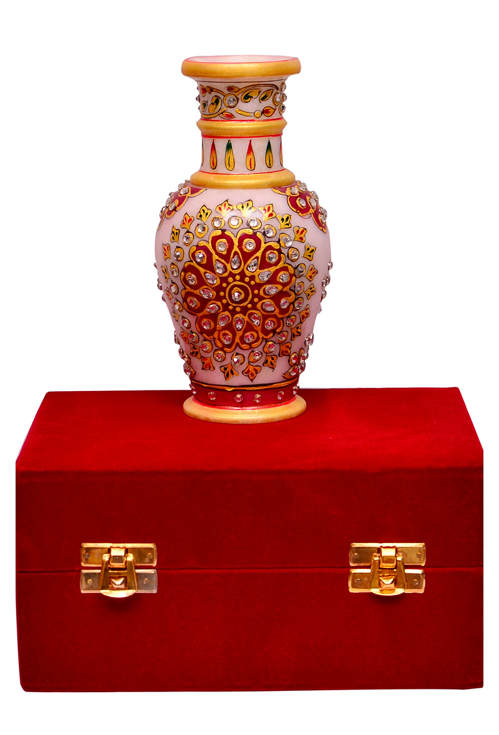 Purpledip Indian gift : Handpainted Marble pot with in a classy Velvet box (10560)
