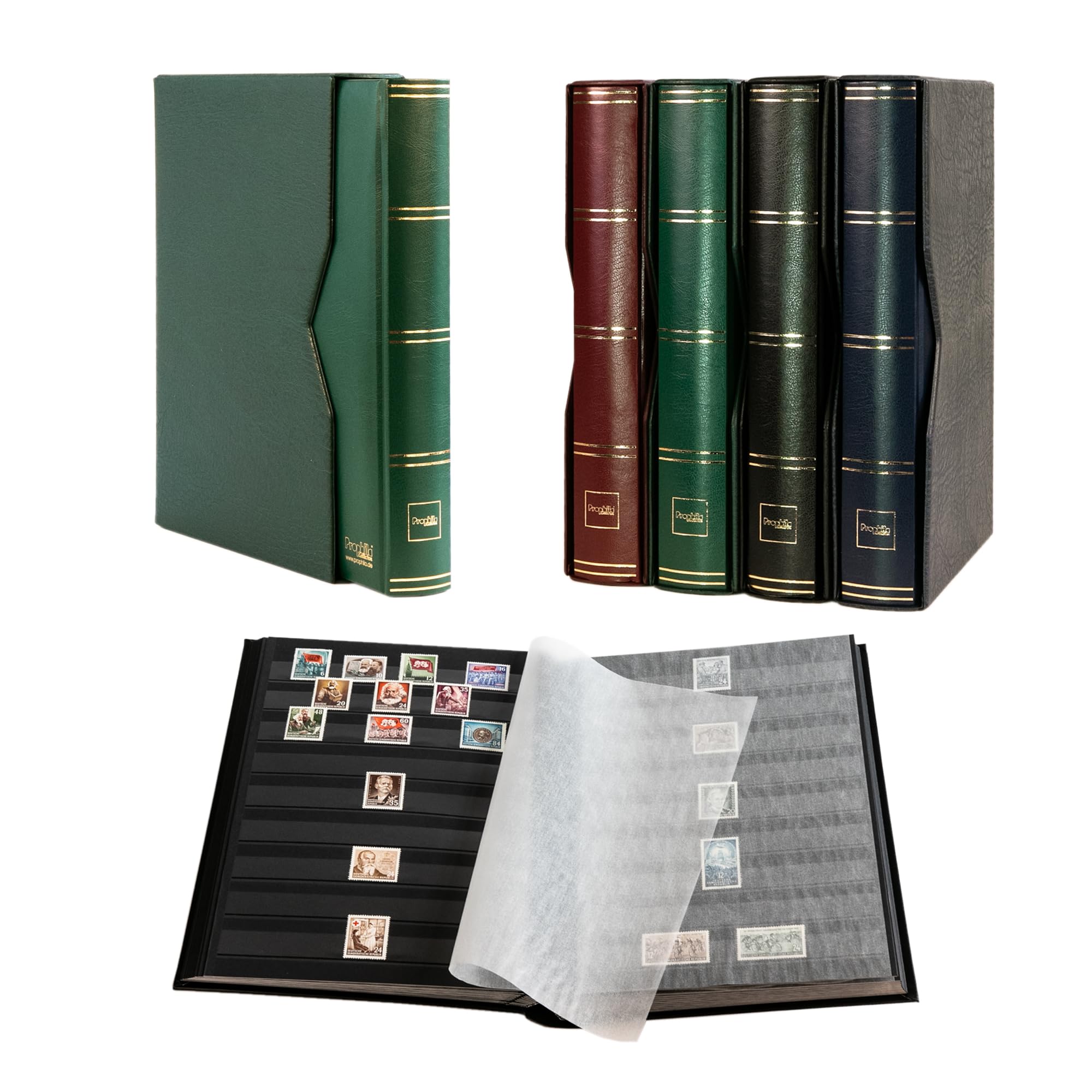 Prophila stockbook 60 black sides padded with slipcase green