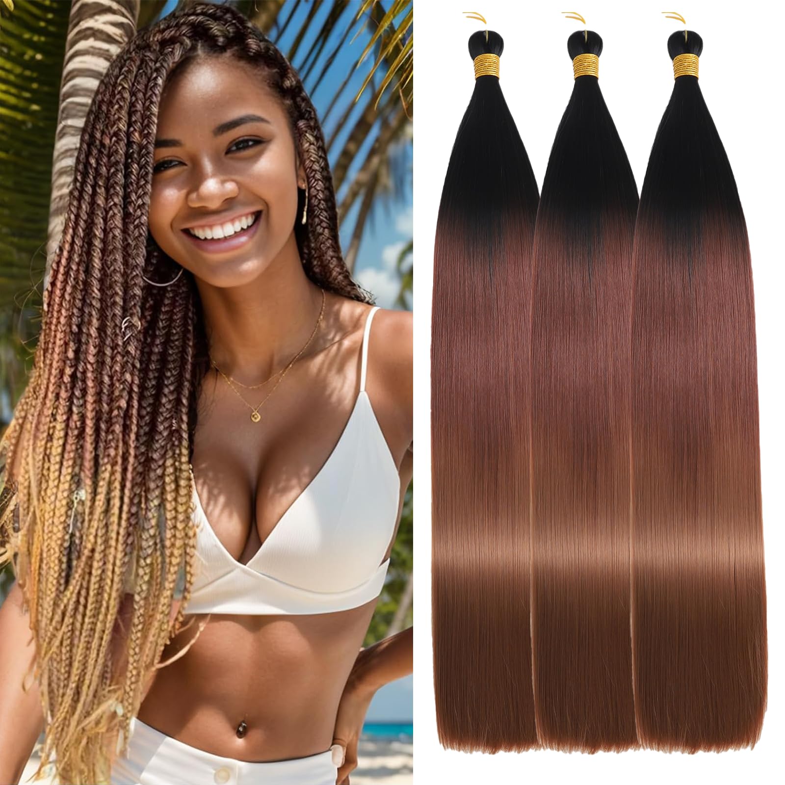 Locescsoc 24 Inch Bone Straight Braiding Hair 150g 3 Packs Straight Hair Extensions, Ariel Straight Hair Bundles, Silky Soft Synthetic Hair for Women (1B/33/30) — image 1