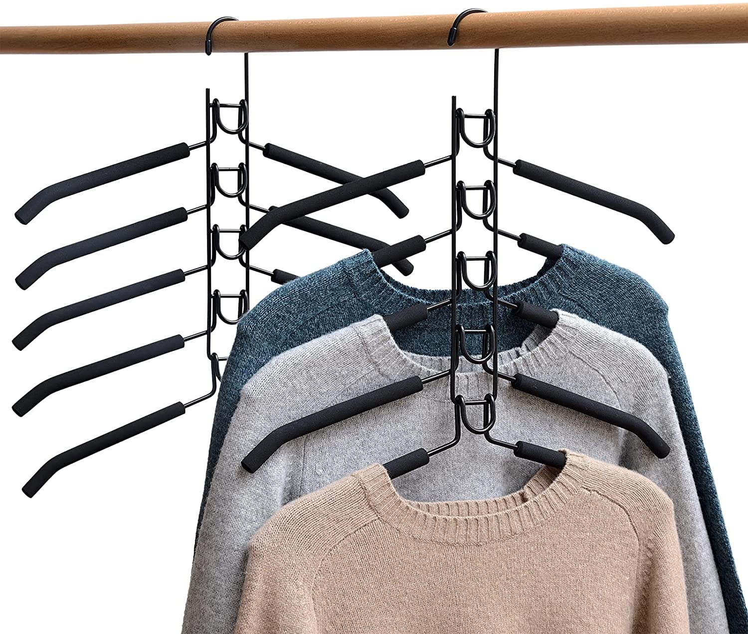2 PACK Clothes Hangers Space Saving, 5 in 1 Clothes Hangers, Multi Layers Coat Hangers Metal Sponge Space Saver with Multilayer EVA Sponge for Wardrobe Jacket Coat Sweater Trousers Shirt