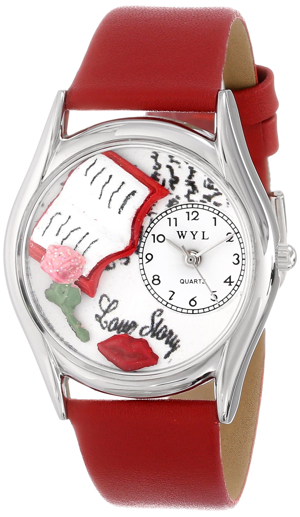 Whimsical Watches Love Story Red Leather and Silvertone Unisex Quartz Watch with White Dial Analogue Display and Multicolour Leather Strap S-0450001