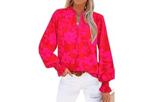 MASCOMODA Womens V Neck Floral Long Sleeve Tops 2025 Summer Casual Loose Puff Sleeve Chiffon Boho Work Blouse Dressy T Shirts