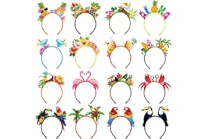 Capoda 16 Pcs Hawaiian Party Headband Felt Luau Head Boppers Tiki Aloha Boppers for Tropical Summer Beach Party Favors Supplies