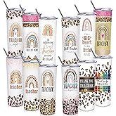 Tioncy Teacher Appreciation Gifts for Women 12 Pcs Stainless Tumbler Bulk 20oz Rainbow Water Bottle Gift for Birthday Christmas Teacher Day