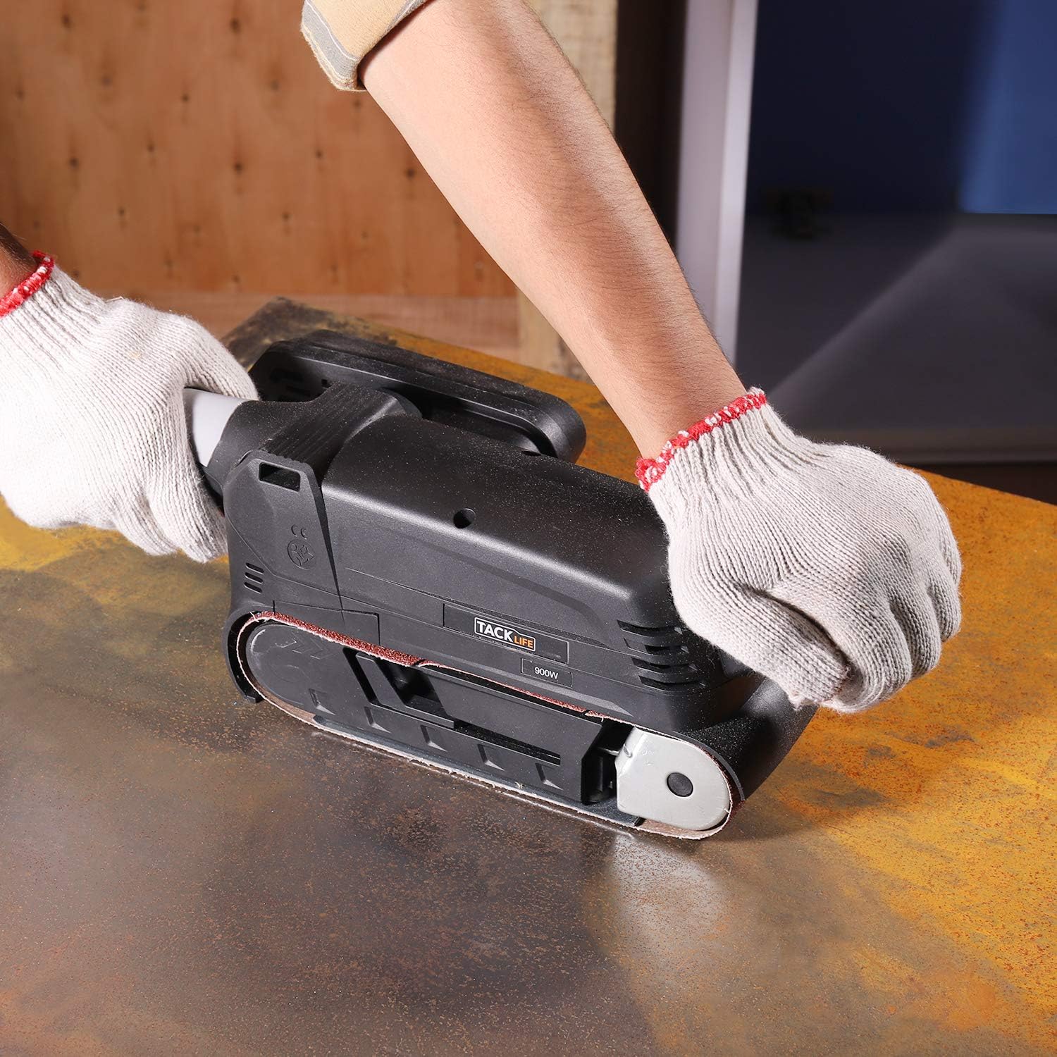 TACKLIFE Belt Sander, 7.5A 900W, 3×21-Inch Bench Sander, Variable Speed 450 to 750RPM with 12 Dials, Fixed Screw Clamp, Vacuum Adapter 32/35mm, Pure Copper Motor, Lock Button for Efficient Work PSFS2A - - 