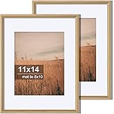 Axeman 11x14 Picture Frame Set of 2, Display 8x10 Pictures with Mat or 11x14 without Mat, Thin Border Wall Gallery Photo Frames for Wall and Tabletop Display, Natural
