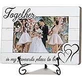 Together is My Favorite Place to Be Wooden Picture Frame, 4 x 6 Inch Tabletop Frame with Wedding Ring Design, Couple Gift, Anniversary Keepsake, Valentine's Day Gift for Him Her, Home Office Decor-A20