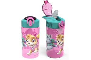 Zak Designs Kids Durable Plastic Spout Cover and Built-in Carrying Loop, Leak-Proof Water Design for Travel, (16oz, 2pc Set),