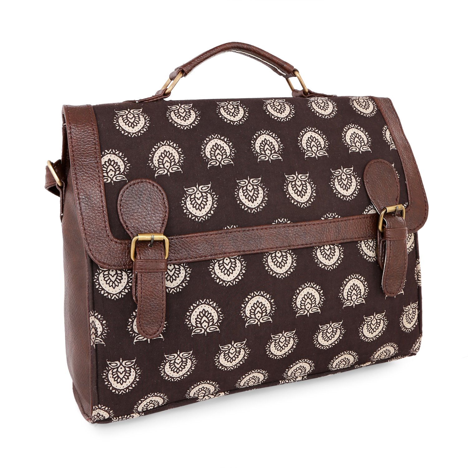 vivinkaa ethnic brown block print satchel