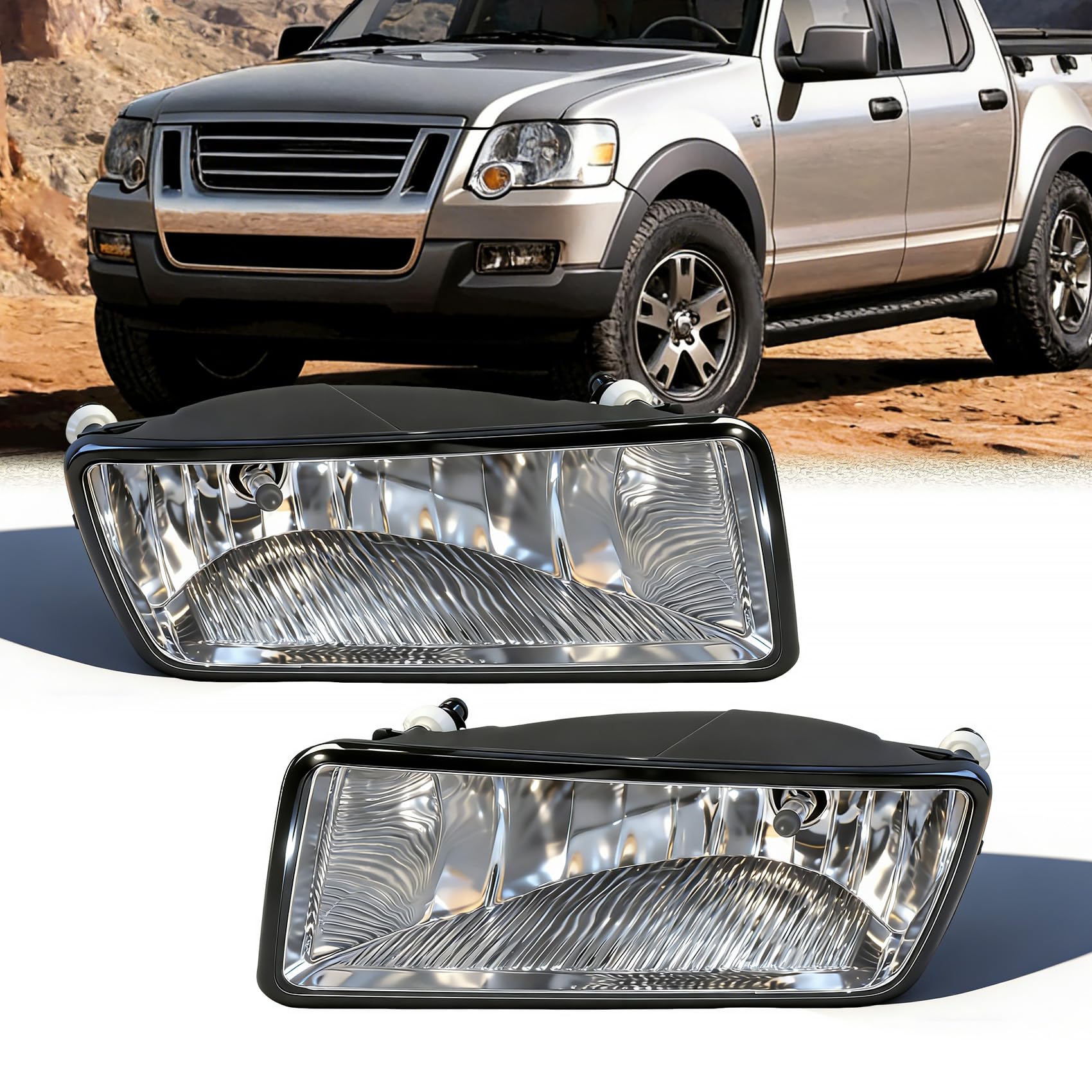 Photo 1 of 2006-2010 Ford Explorer Fog Lights Pair - Direct Replacement for Original for Lights- Fits 2008-2010 Explorer Sport Trac - OEM Style Clear Lens, Weatherproof Housing (Driver & Passenger Side)