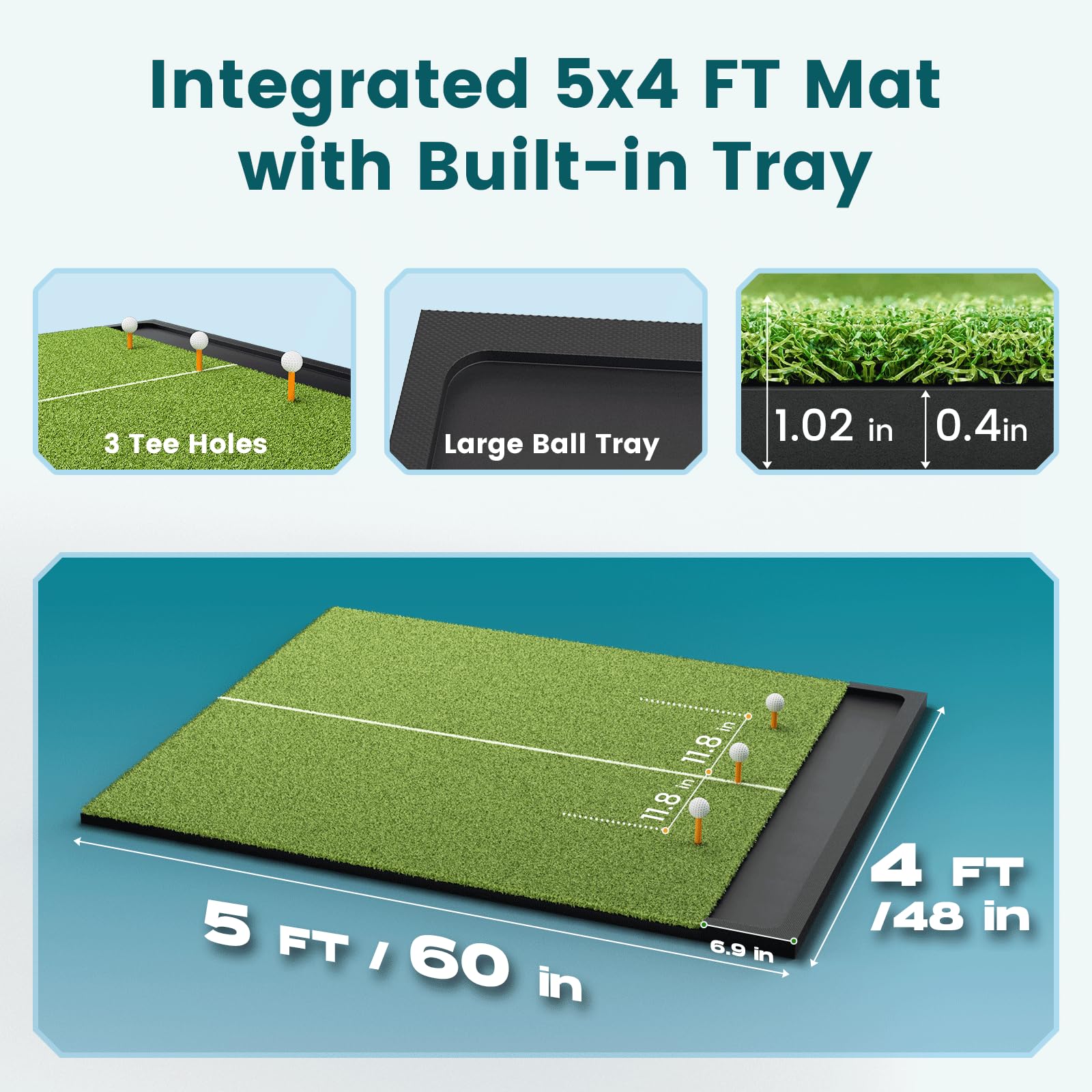 Golfpar Golf Hitting Mat with Built-in Ball Tray & Alignment Line – 26mm Thickness, Indoor Outdoor Golf Practice Mat with EVA Foam Base, Durable Turf, and 3 Rubber Tees for Backyard or Garage