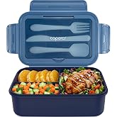 Caperci Classic Bento Box Adult Lunch Box for Older Kids - Leakpoof 47 oz 3-Compartment Containers for Adults and Teens, Built-in Utensil Set, Ideal for On-the-Go Balanced Eating, Navy Blue