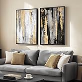 Large Framed Black and White Abstract Wall Art for Living Room, Set of 2 Piece Minimalist Canvas Prints Paintings Artwork for Walls, Modern Black Gold Pictures for Hallway Office Wall Decor Big Size 24x36 In
