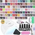 JODSONE 100 Bottles of Gel Nail Polish Kit with U V Led Light 95 Multiple Glossy Glitter Colors Mint Green Light Pink Nail Gel Base Coat Glossy and Matte Top Coat Gel Polish Kit