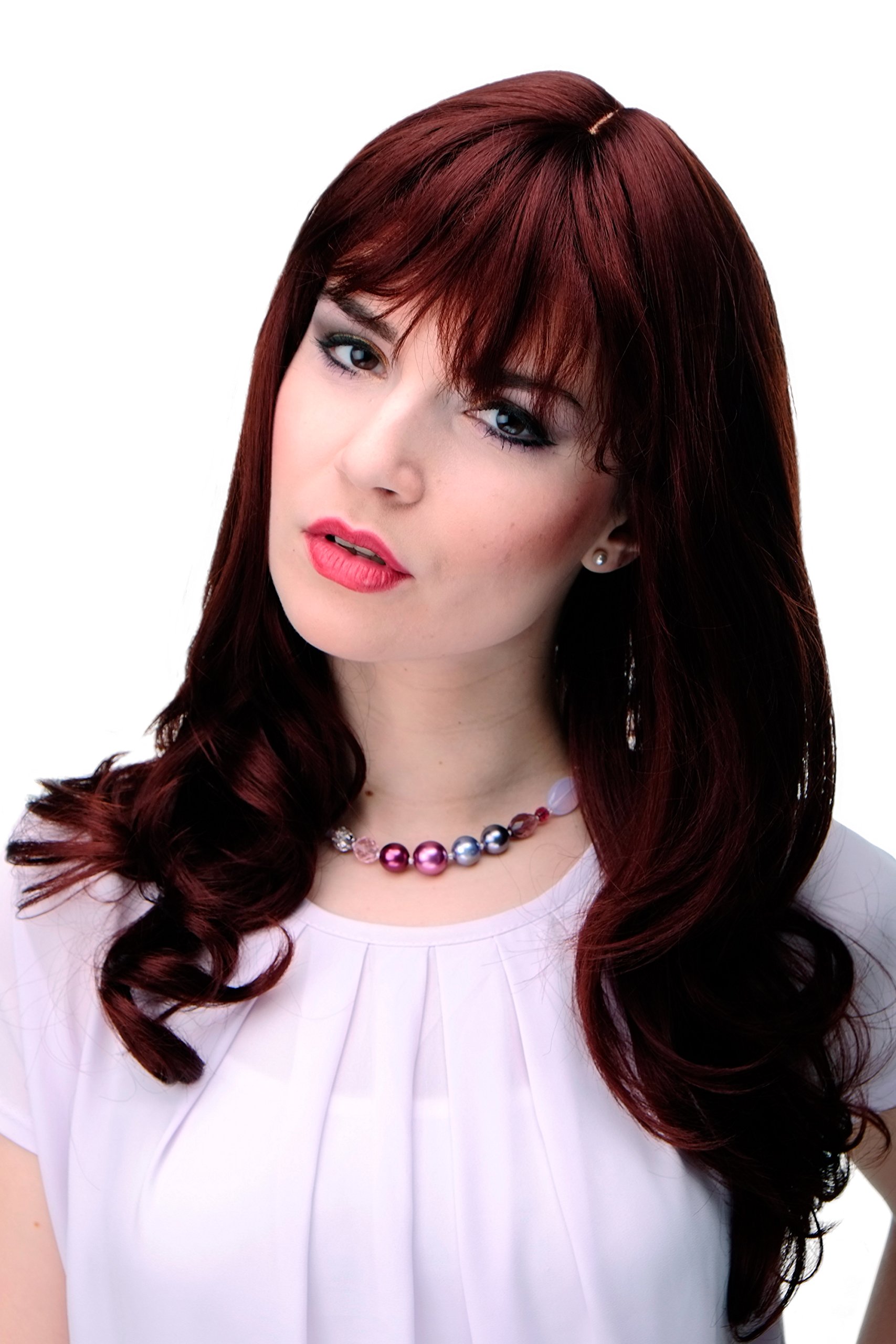 WIG ME UP 3001-35 Lady Quality Wig very long beautiful curling ends fringe bangs red brown rust brown approx 21inch