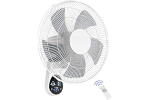 Mirdred Wall Mount Fan, 16 Inch 5 Blades 5 Speeds Wall Fan with Remote Control, 90 Degree 8 Hour Timer Oscillating Fan for Bedroom Home Kitchen Gym Yoga Pilates Studio Glass Sunshine Room