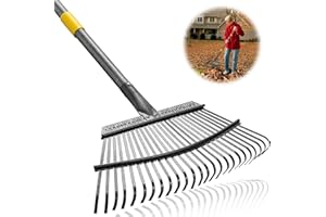 HARRMS HARRM'S Rake, Garden Rake for Leaves, Adjustable 65" Heavy Duty Metal Leaf Rake, 25 Tines Thatch Yard for Lawns Gardening Landscape Grass Shrub