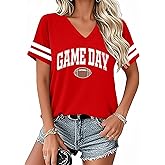 Football Shirts for Women Game Day T Shirt Funny Football Mom V Neck Tshirt Casual Short Sleeve Tops