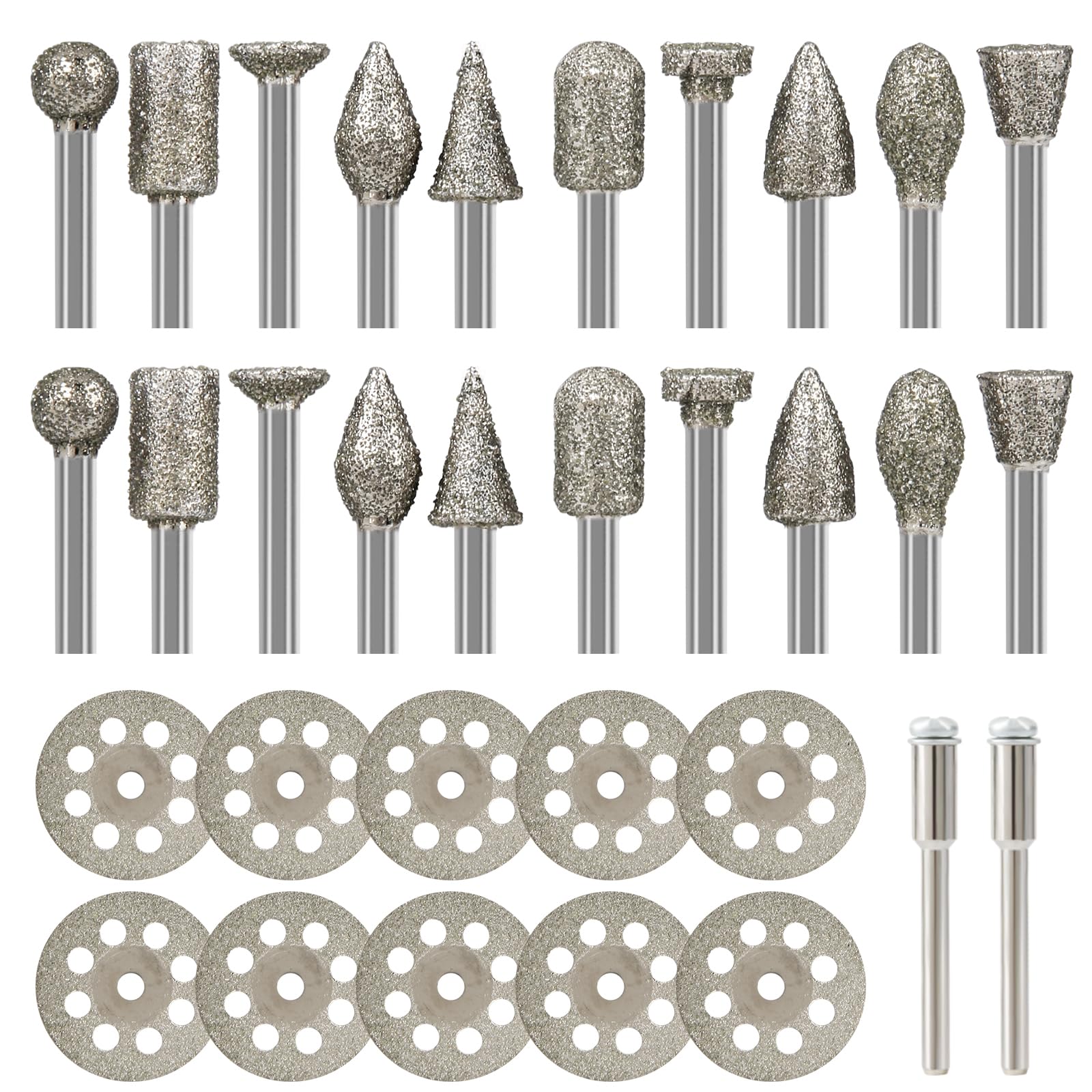 Diamond Grinding Bit Set Stone Carving Set Hakkin 30Pcs Diamond Burr Bit with Cutting Discs 3mm Shank Compatible with Dremel Rotary Tool for Grinding, Stone Carving Polishing