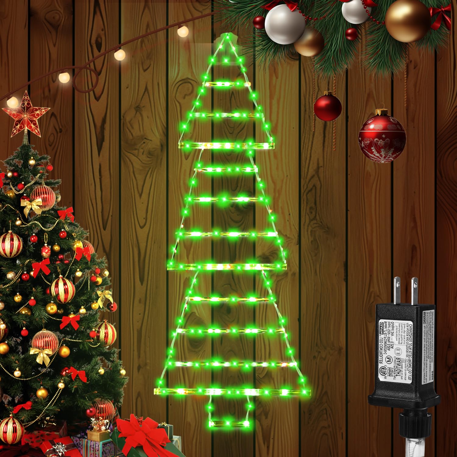 Photo 1 of (New) Christmas Decoration Lights, 4.8ft LED Christmas Tree Lights, Christmas Hanging LED Ladder, 8 Light Modes Plug-in Waterproof Christmas Tree for Indoor Outdoor, Wall, Window, Garden - Green