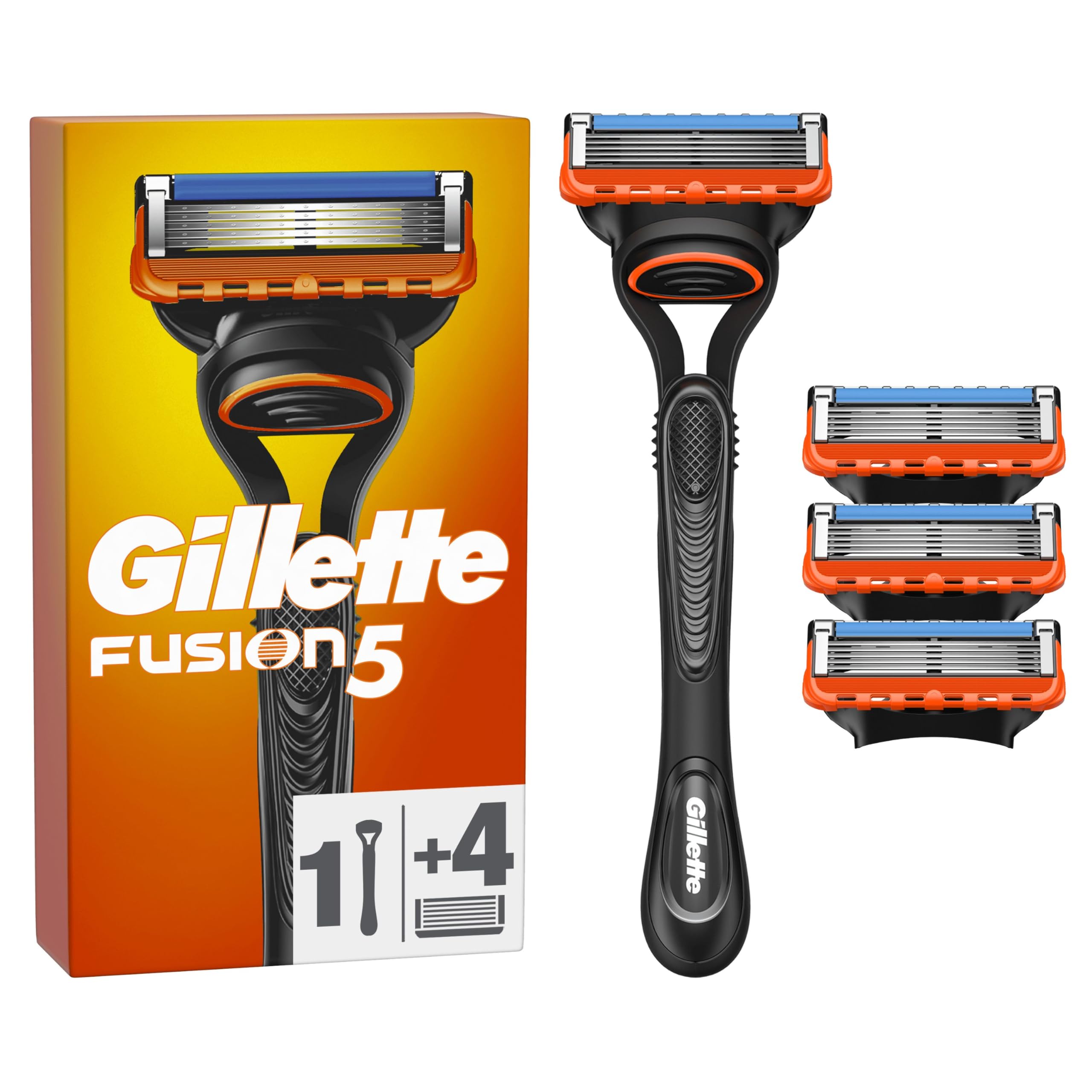 Procter & Gamble Fusion5 Men's Razor, Orange, 1 Razor + 3 Blades Refills, Precision Trimmer, 5 Anti-Friction Blades