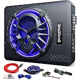 10" 1200W Under Seat Car Subwoofer and amp package，Subs with RGB LED Light | Built in Amplifier,Slim design,Include Mounting Wire Kit,Car/Truck Audio Sub Subwoofer