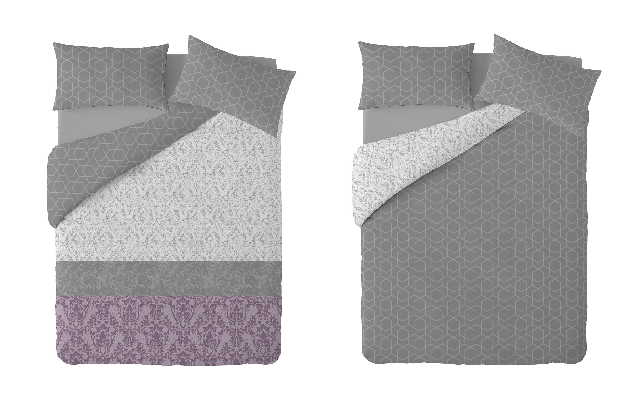 Textilhome - Duvet Cover Set Super king size Reversible printed, Super kingsize 260x220cm, Duvet Cover Superking with 2 Pillowcase 70x40cm. Mauve