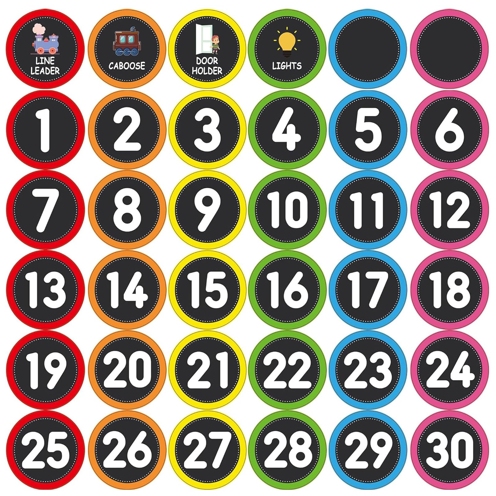 36 Pcs Line Up Floor Spots, Carpet Spot Markers with 1-30 Numbers and Other Floor Markings, Round Number Stickers for School Home Room Office