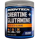 BodyTech Creatine + Glutamine Powder, Unflavored, 10.8 Oz, 30 Servings | Supports Training &amp; Recovery, Pre Workout &amp; Post Workout Supplement for Men &amp; Women, Gluten Free, Sugar Free