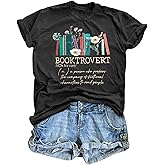 Book Lovers Shirt Women Funny Booktrovert Graphic Tee Teacher Book Reading T-Shirt Bookworm Floral Casual Short Sleeve Tops